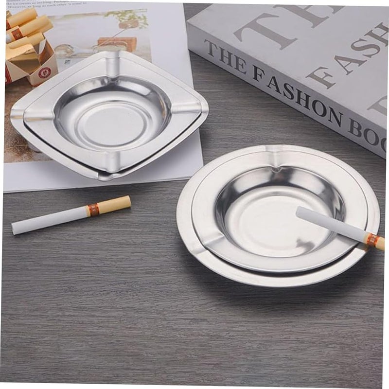 صينية سجائر مربعة من الفولاذ المقاوم للصدأ مع غطاء، حامل تدخين داخلي وخارجي بأسلوب رجعي - Image 5